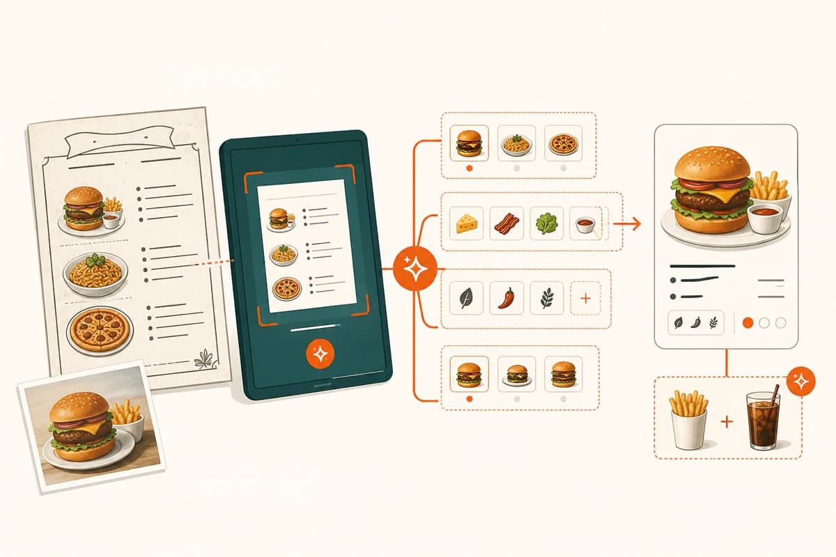 Paper menu becoming structured products, modifiers, tags, variations and an upsell